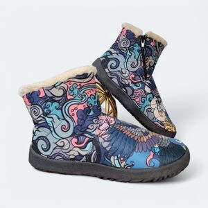 Raad Shop Colorful Japanese Eagle Tattoo Winter Zip Boots Size 7